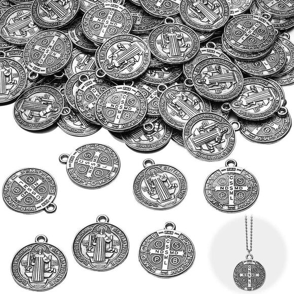 Tudomro St Benedict Medals 0.94 X 0.79 Inch Christmas Metal Saint Pendant Silve - Picture 1 of 15